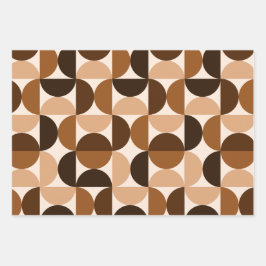 Mid Century Modern  Patroon Bruin & Beige Inpakpapier Vel