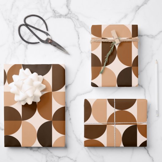Mid Century Modern  Patroon Bruin & Beige Inpakpapier Vel (Voorkant)