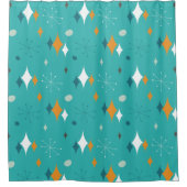 Mid Century Modern Patroon in Blauwgroen Douchegordijn (Voorkant)