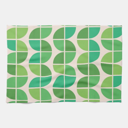 Mid Century Modern Patroon met geometrisch groen Theedoek (Horizontaal)