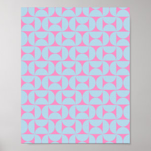 Mid Century Modern patroon roze en blauw Poster
