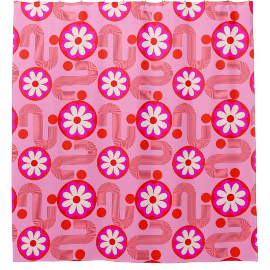 Mid Century Modern Patroon Roze Preppy Bloemen Douchegordijn (Voorkant)