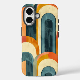 Mid-Century Modern Pattern Blauwgroen geel Sinaasa iPhone 16 Hoesje
