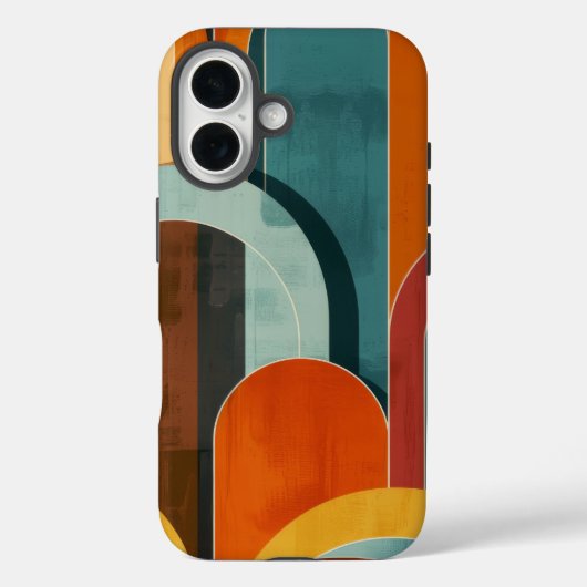 Mid-Century Modern Pattern Blauwgroen Sinaasappel Case-Mate iPhone Case (Achterkant)