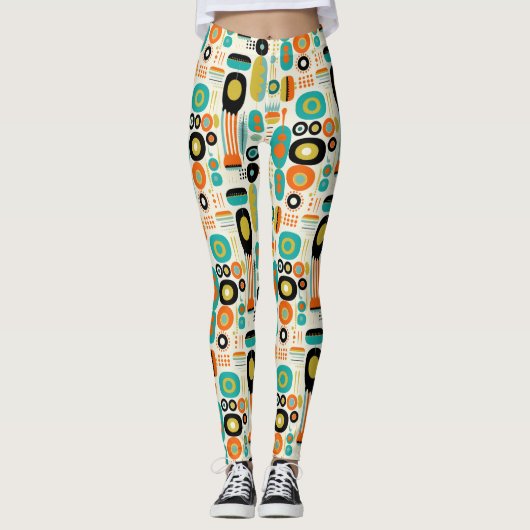 Mid Century Modern Pattern Colorful Retro Stylish Leggings (Voorkant)