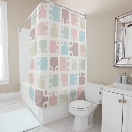 Mid Century Modern Pattern Pastel Douchegordijn (In situ)