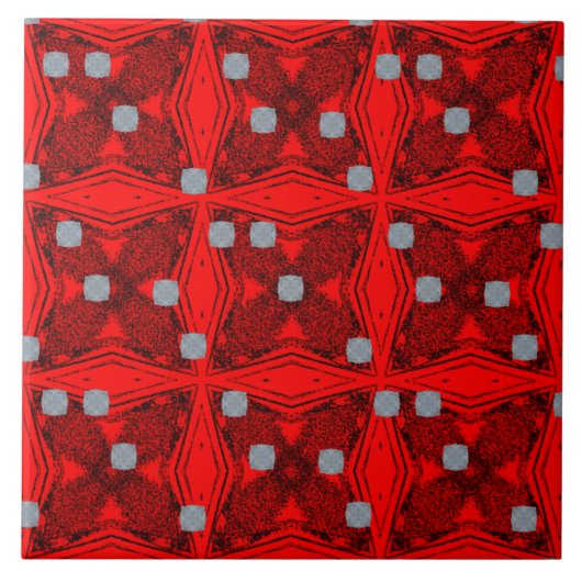 Mid Century Modern Pattern (rood en zwart) Tegeltje (Voorkant)