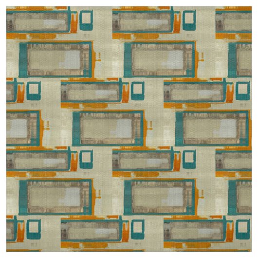 Mid-Century Modern Pattern Turquoise Oranje Fabric Stof (Swatch)