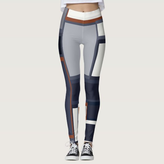 Mid Century Modern Pattern van de marine en Rust Leggings (Voorkant)
