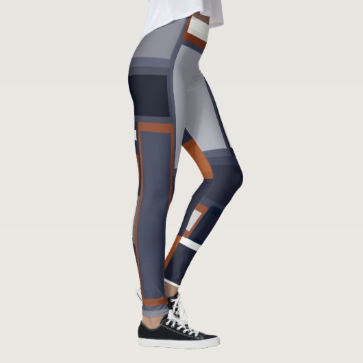 Mid Century Modern Pattern van de marine en Rust Leggings (Rechts)
