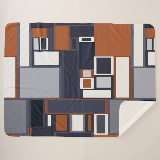 Mid Century Modern Pattern van de marine en Rust Sherpa Deken (Voorkant (horizontaal))