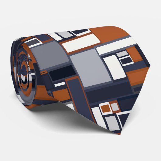 Mid Century Modern Pattern van de marine en Rust Stropdas (Opgerold)