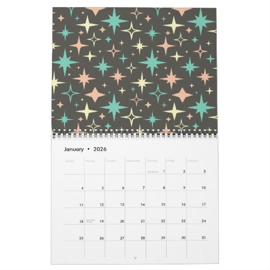 Mid Century Modern Patterns #1 Original Art Retro Kalender (Jan 2026)