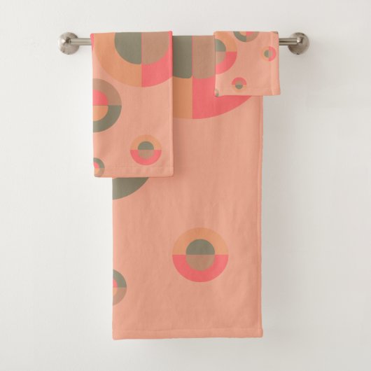 Mid-Century Modern Peach and Olive Bad Handdoek (Insitu)