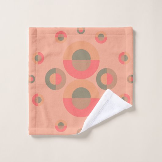 Mid-Century Modern Peach and Olive Bad Handdoek (Wasdoekje)