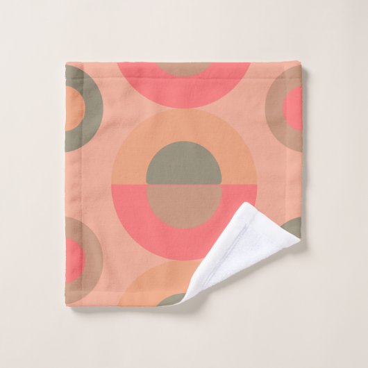 Mid-Century Modern Peach and Olive Bad Handdoek (Wasdoekje)