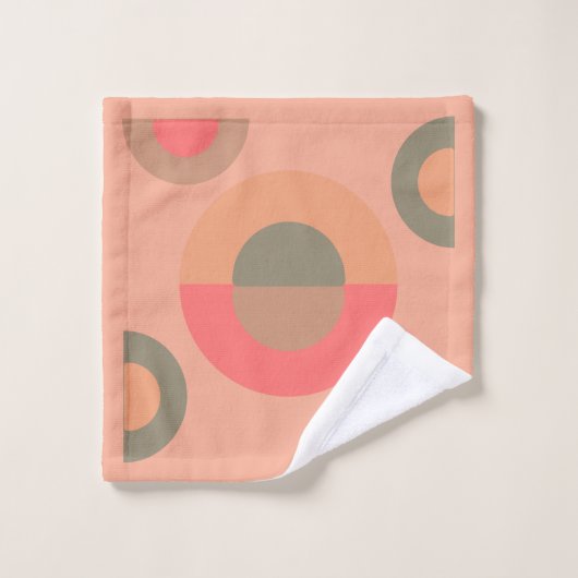 Mid-Century Modern Peach and Olive Bad Handdoek (Wasdoekje)