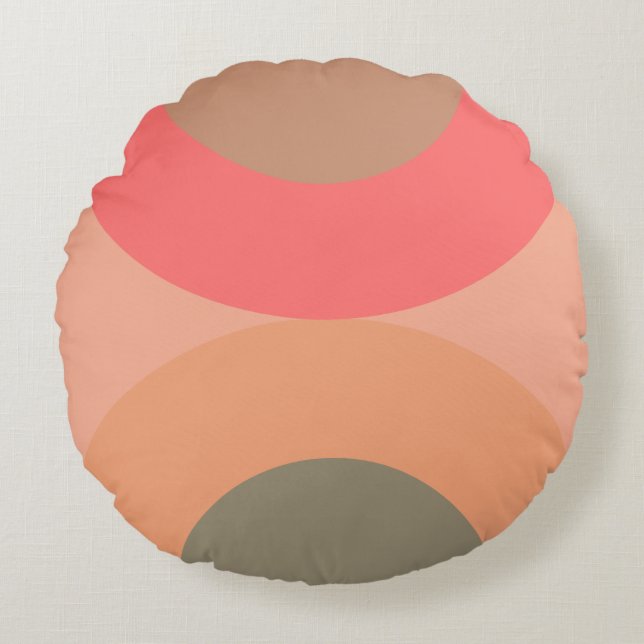 Mid-Century Modern Peach and Olive Rond Kussen (Voorkant)