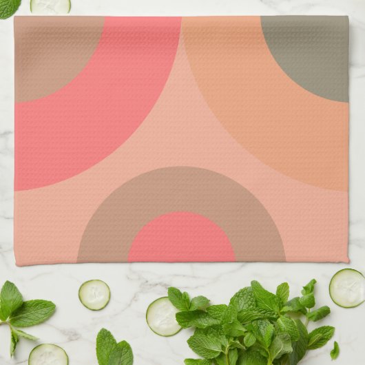 Mid-Century Modern Peach and Olive Theedoek (Gevouwen)