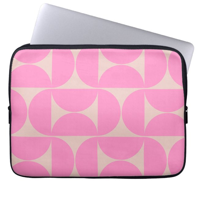 Mid Century Modern Peach And Pink Preppy Pattern Laptop Sleeve (Voorkant)