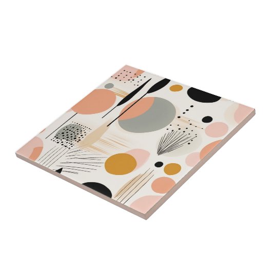 Mid Century Modern Perzik Goud Abstract Tegeltje (Zijkant)