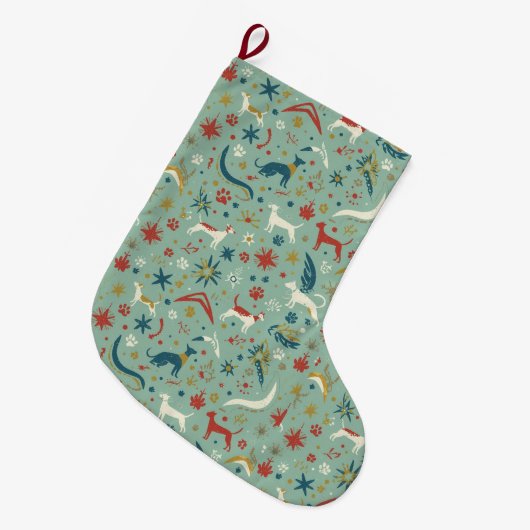 Mid-Century Modern Pet Christmas Stocking Grote Kerstsok (Voorkant (Hangend))