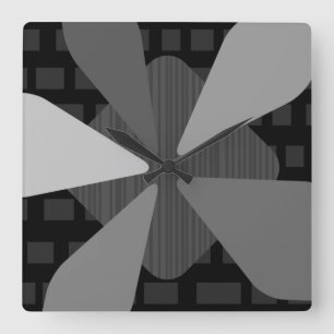 Mid Century Modern ‘Petals’ Art Black Gray Vierkante Klok