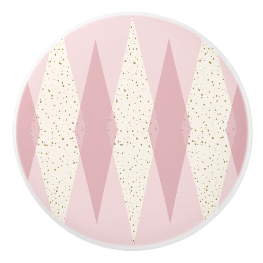 Mid Century Modern Pink Argyle Ceramic Knob. Keramische Knop (Voorkant)