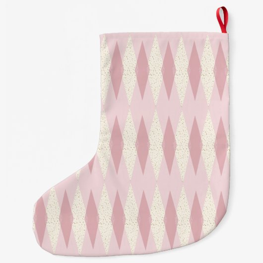 Mid Century Modern Pink Argyle kerststop Grote Kerstsok (Achterkant)
