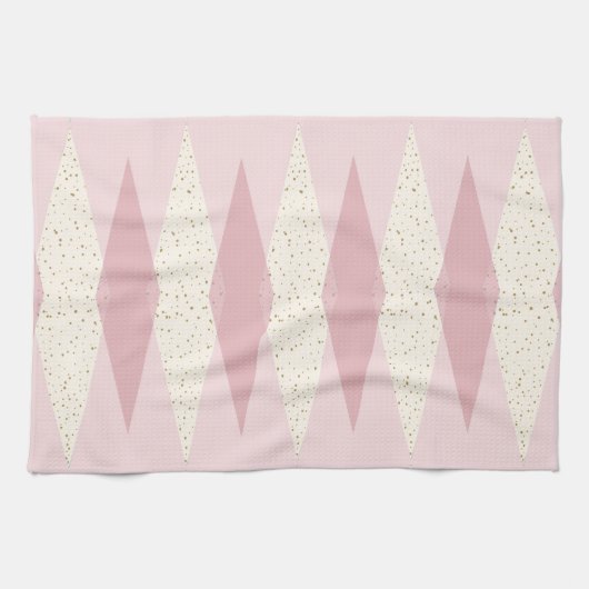 Mid Century Modern Pink Argyle Kitchen Towel Theedoek (Horizontaal)