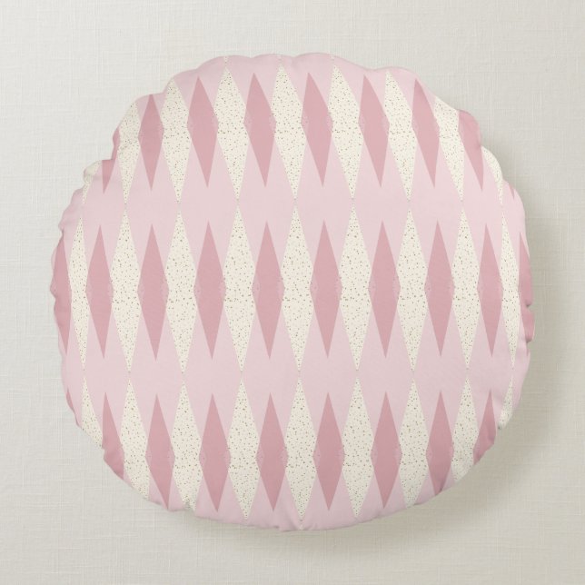 Mid Century Modern Pink Argyle Round Pillow Rond Kussen (Voorkant)