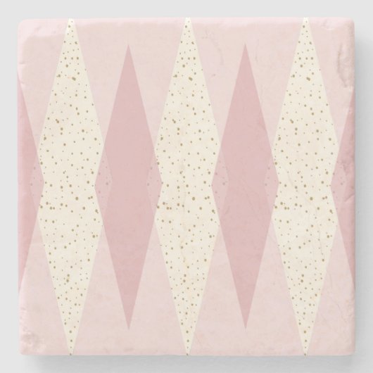 Mid Century Modern Pink Argyle Stone Onderzetter (Voorkant)