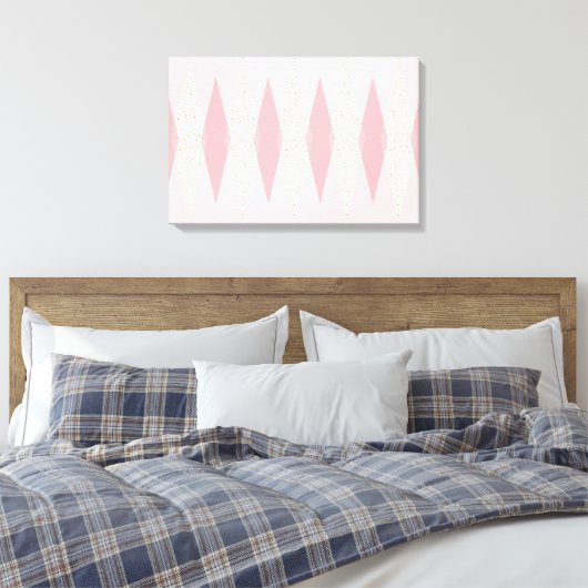 Mid Century Modern Pink Argyle Stretched Canvas (Insitu (Slaapkamer))