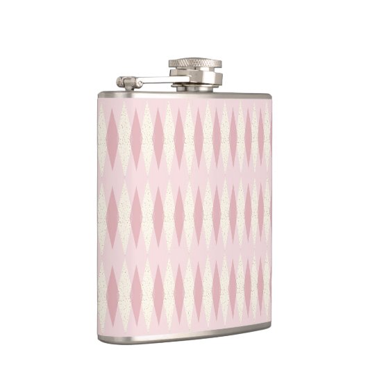 Mid Century Modern Pink Argyle Vinyl Wrapped Flask Heupfles (Rechts)