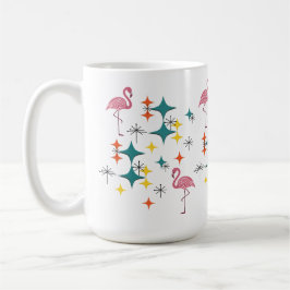 Mid Century Modern Pink Flamingo Diamond Starburst Koffiemok