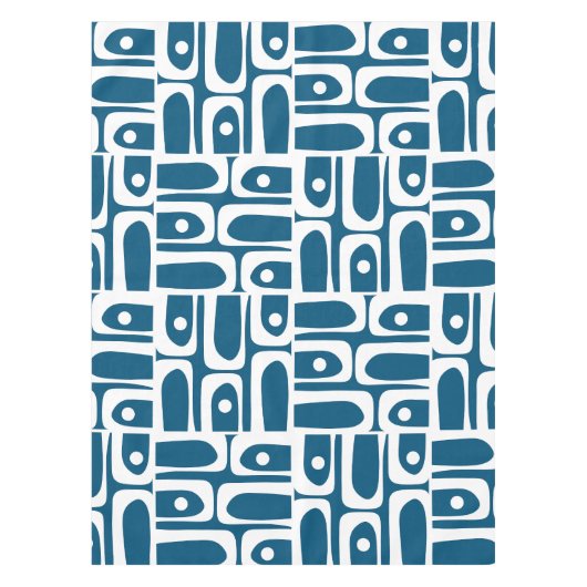Mid Century Modern Piquet Abstract Patroon Blauw Tafelkleed (Voorkant)