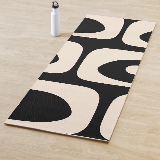 Mid Century Modern Piquet Abstract Pattern Black Yogamat (In situ)