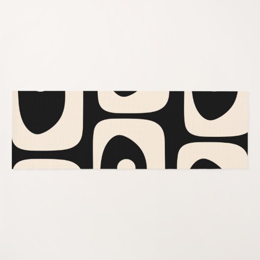 Mid Century Modern Piquet Abstract Pattern Black Yogamat (Voorkant (horizontaal))
