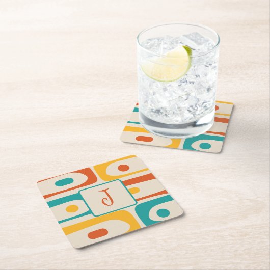 Mid Century Modern Piquet Abstract Pattern Initiaa Kartonnen Onderzetters (Insitu)