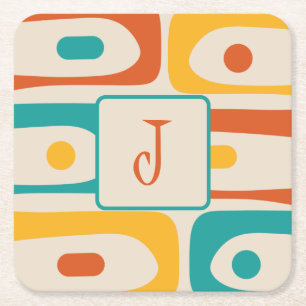 Mid Century Modern Piquet Abstract Pattern Initiaa Kartonnen Onderzetters