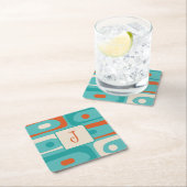 Mid Century Modern Piquet Abstract Turquoise Kartonnen Onderzetters (Insitu)