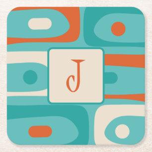 Mid Century Modern Piquet Abstract Turquoise Kartonnen Onderzetters