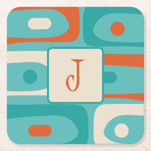Mid Century Modern Piquet Abstract Turquoise Kartonnen Onderzetters (Voorkant)