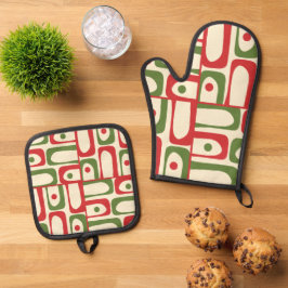 Mid Century Modern Piquet Retro kerstpatroon Ovenwant & Pannenlap Set