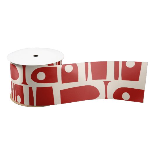 Mid-Century Modern Piquet Retro Pattern Red Satijnen Lint (Spoel)