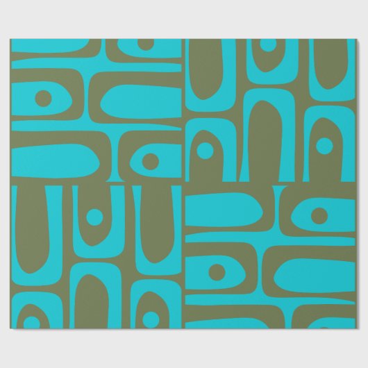 Mid Century Modern Piquet Turquoise Olijfpatroon Cadeaupapier (Vlak)
