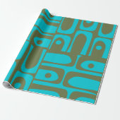 Mid Century Modern Piquet Turquoise Olijfpatroon Cadeaupapier (Uitgerold)