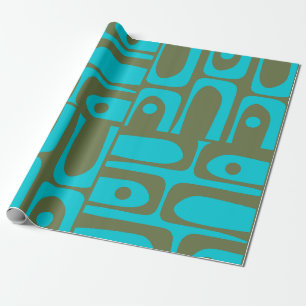 Mid Century Modern Piquet Turquoise Olijfpatroon Cadeaupapier