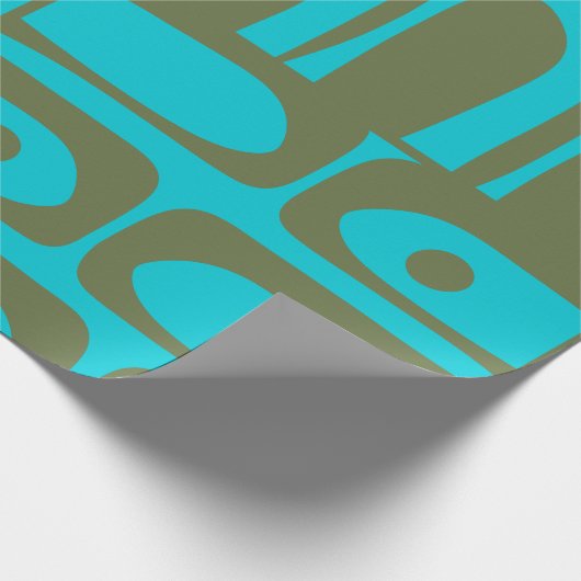 Mid Century Modern Piquet Turquoise Olijfpatroon Cadeaupapier (Hoek)