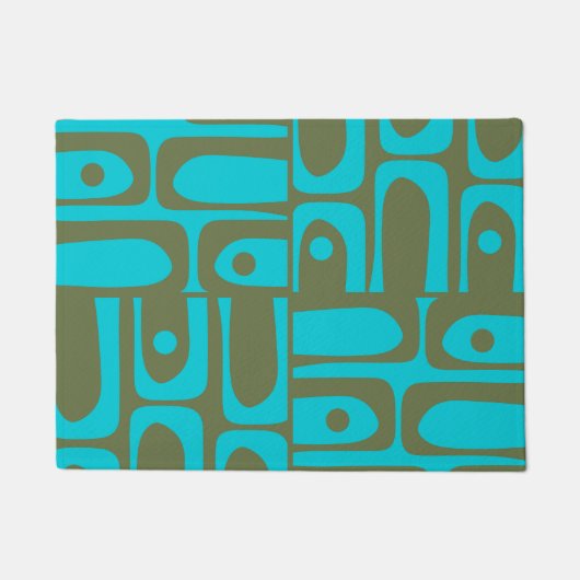 Mid Century Modern Piquet Turquoise Olijfpatroon Deurmat (Voorkant)